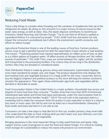 Essay on Reducing Food Waste