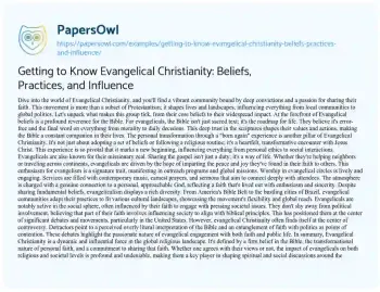 Essay on Getting to Know Evangelical Christianity: Beliefs, Practices, and Influence