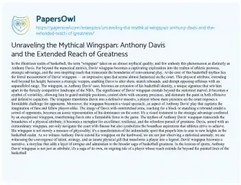 Essay on Unraveling the Mythical Wingspan: Anthony Davis and the Extended Reach of Greatness