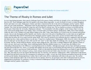 Essay on The Theme of Rivalry in Romeo and Juliet