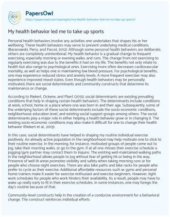 Essay on My Health Behavior Led me to Take up Sports