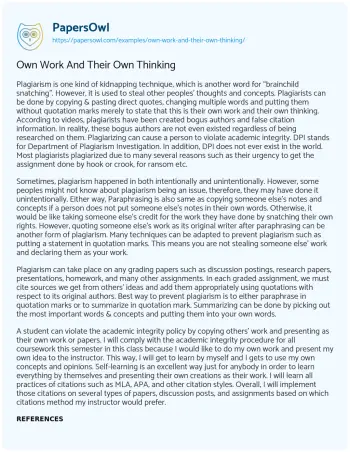 Essay on Own Work and their own Thinking