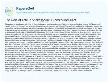 Essay on The Role of Fate in Shakespeare’s Romeo and Juliet