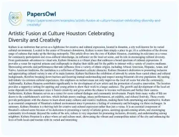 Essay on Artistic Fusion at Culture Houston: Celebrating Diversity and Creativity