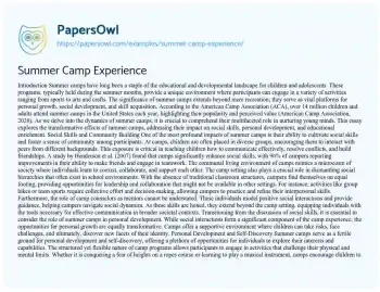 Essay on Summer Camp Experience