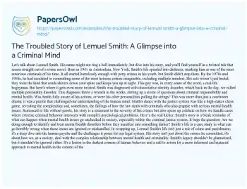 Essay on The Troubled Story of Lemuel Smith: a Glimpse into a Criminal Mind