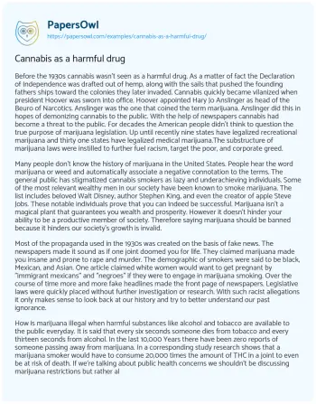 Essay on Cannabis as a Harmful Drug