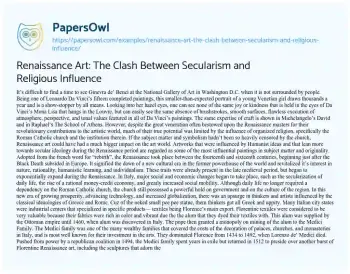 Essay on Renaissance Art: the Clash between Secularism and Religious Influence