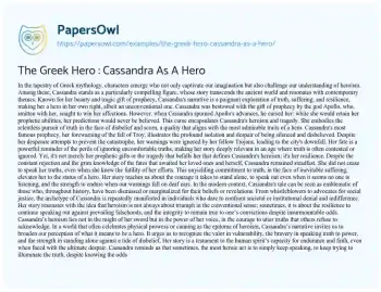 Essay on The Greek Hero : Cassandra as a Hero