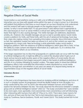 Essay on Negative Effects of Social Media