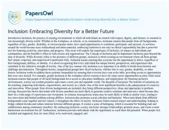 Essay on Inclusion: Embracing Diversity for a Better Future