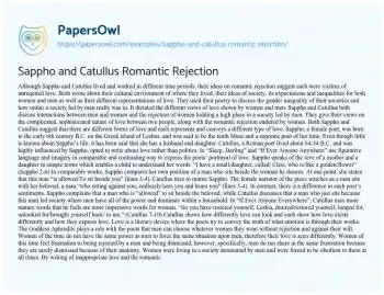 Essay on Sappho and Catullus Romantic Rejection