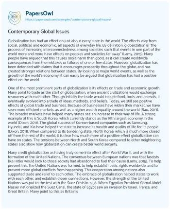 Essay on Contemporary Global Issues