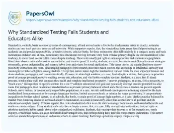 Essay on Why Standardized Testing Fails Students and Educators Alike