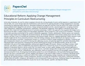 Essay on Educational Reform: Applying Change Management Principles in Curriculum Restructuring