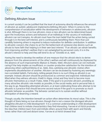 Essay on Defining Altruism Issue