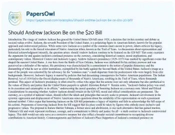 Essay on Should Andrew Jackson be on the $20 Bill