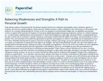 Essay on Balancing Weaknesses and Strengths: a Path to Personal Growth