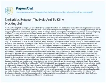 Essay on Similarities between the Help and to Kill a Mockingbird