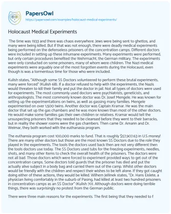 Essay on Holocaust Medical Experiments