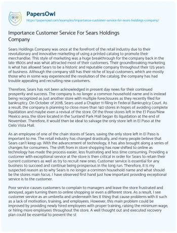 Essay on Importance Customer Service for Sears Holdings Company