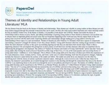 Essay on Themes of Identity and Relationships in Young Adult Literature/ MLA