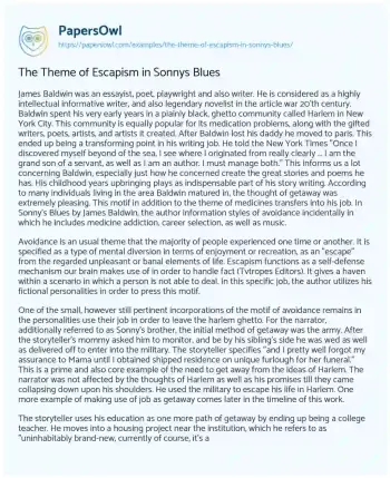 Essay on The Theme of Escapism in Sonnys Blues