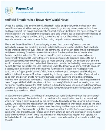 Essay on Artificial Emotions in a Brave New World Novel