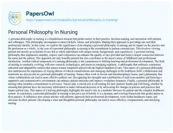 Essay on Personal Philosophy in Nursing