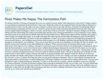 Essay on Music Makes me Happy: the Harmonious Path