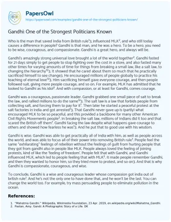 Essay on Gandhi: One of the Strongest Politicians Known