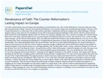 Essay on Renaissance of Faith: the Counter-Reformation’s Lasting Impact on Europe