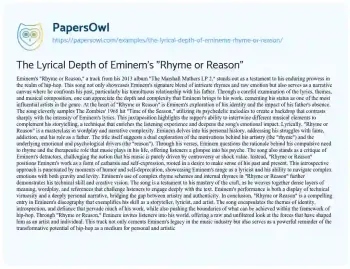 Essay on The Lyrical Depth of Eminem’s “Rhyme or Reason”