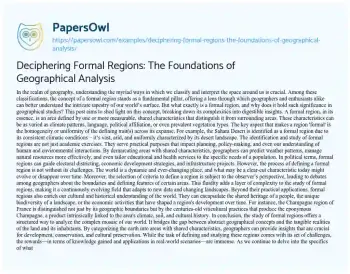 Essay on Deciphering Formal Regions: the Foundations of Geographical Analysis