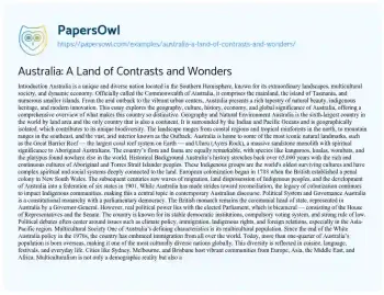 Essay on Australia: a Land of Contrasts and Wonders