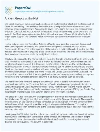 Essay on Ancient Greece at the Met