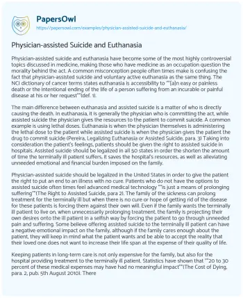 Essay on Physician-assisted Suicide and Euthanasia