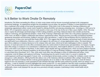 Essay on Is it Better to Work Onsite or Remotely