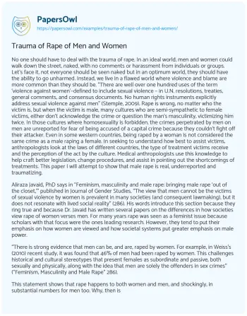 Essay on Trauma of Rape of Men and Women