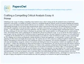 Essay on Crafting a Compelling Critical Analysis Essay: a Primer