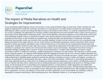 Essay on The Impact of Media Narratives on Health and Strategies for Improvement