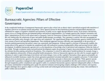 Essay on Bureaucratic Agencies: Pillars of Effective Governance