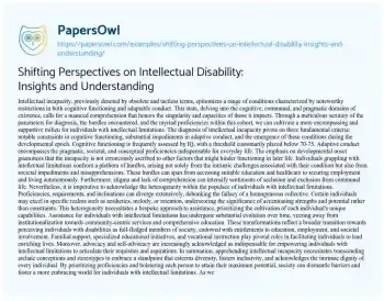 Essay on Shifting Perspectives on Intellectual Disability: Insights and Understanding