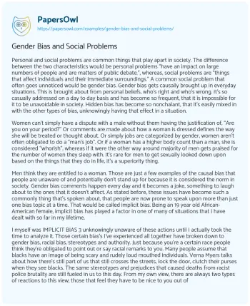 Essay on Gender Bias and Social Problems