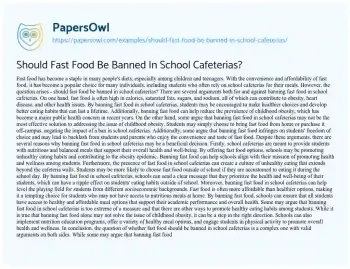 Essay on Should Fast Food be Banned in School Cafeterias?