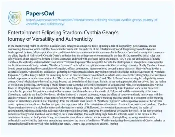 Essay on Entertainment Eclipsing Stardom: Cynthia Geary’s Journey of Versatility and Authenticity