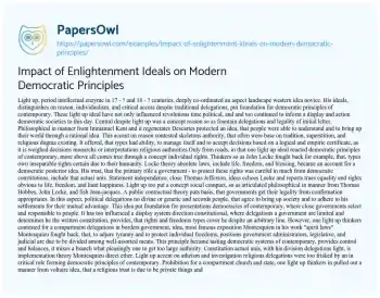 Essay on Impact of Enlightenment Ideals on Modern Democratic Principles