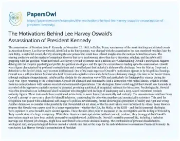 Essay on The Motivations Behind Lee Harvey Oswald’s Assassination of President Kennedy