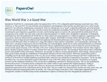 Essay on Was World War 2 a Good War