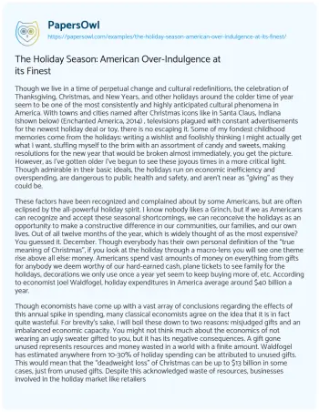 Essay on The Holiday Season: American Over-Indulgence at its Finest 